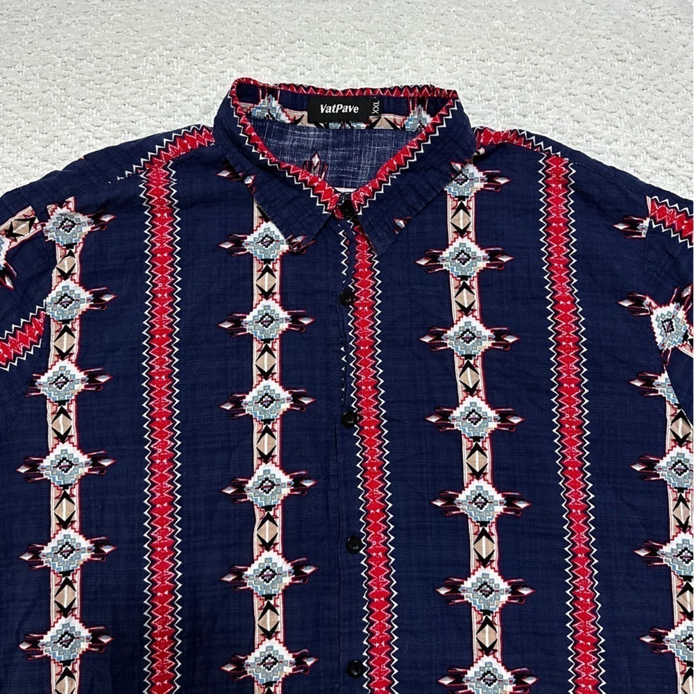 Vat Pave Tribal Pattern Button Down Collar Short Sleeve Shirt Men’s Size XXL